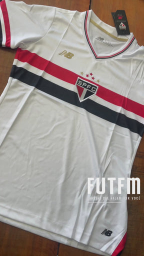 Camisa São Paulo I 25/26 Torcedor New Balance Feminina - Branco+Vermelho